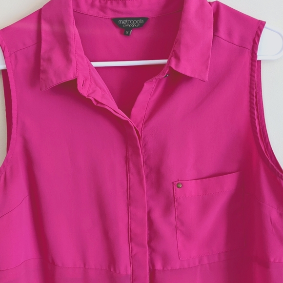 Sleeveless Fuchsia Shirt Blouse. - Picture 5 of 5